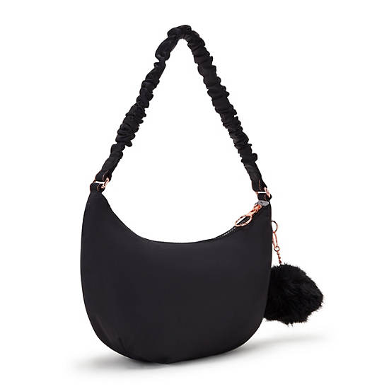 Lidya Shoulder Bag, Black Sateen, large