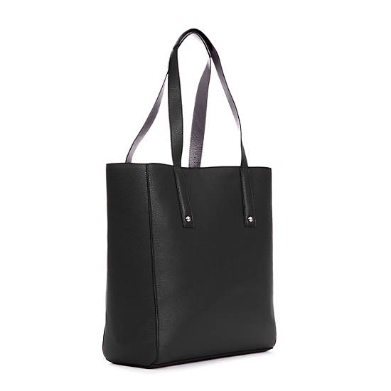 Ansley Vegan Leather Tote Bag, Basket Weave Black, large