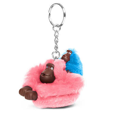 Mom and Baby Sven Monkey Keychain - Primrose Pink Satin