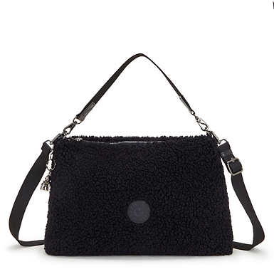 Pollie Medium Sherpa Shoulder Bag - Black Fuzz