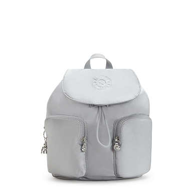 키플링 Kipling Metallic Backpack,Silver Glam