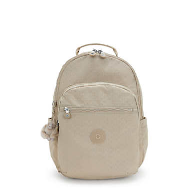 Seoul Large Printed 15" Laptop Backpack - Sign Beige Emb