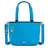 Jaimie Perforated Wristlet Pouch, Aqua Tides Metallic, small