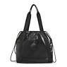 Elmar Lacquered Drawstring Tote Bag, Jet Black Glam, small