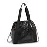 Elmar Lacquered Drawstring Tote Bag, Jet Black Glam, small