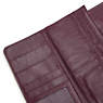 Money Land Metallic Snap Wallet, Burgundy Lacquer, small