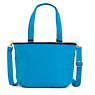 Jaimie Perforated Wristlet Pouch, Aqua Tides Metallic, small