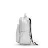 Seoul Small Metallic Tablet Backpack, Bright Silver, small