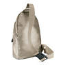Bente Metallic Sling Backpack, Artisanal K Embossed, small