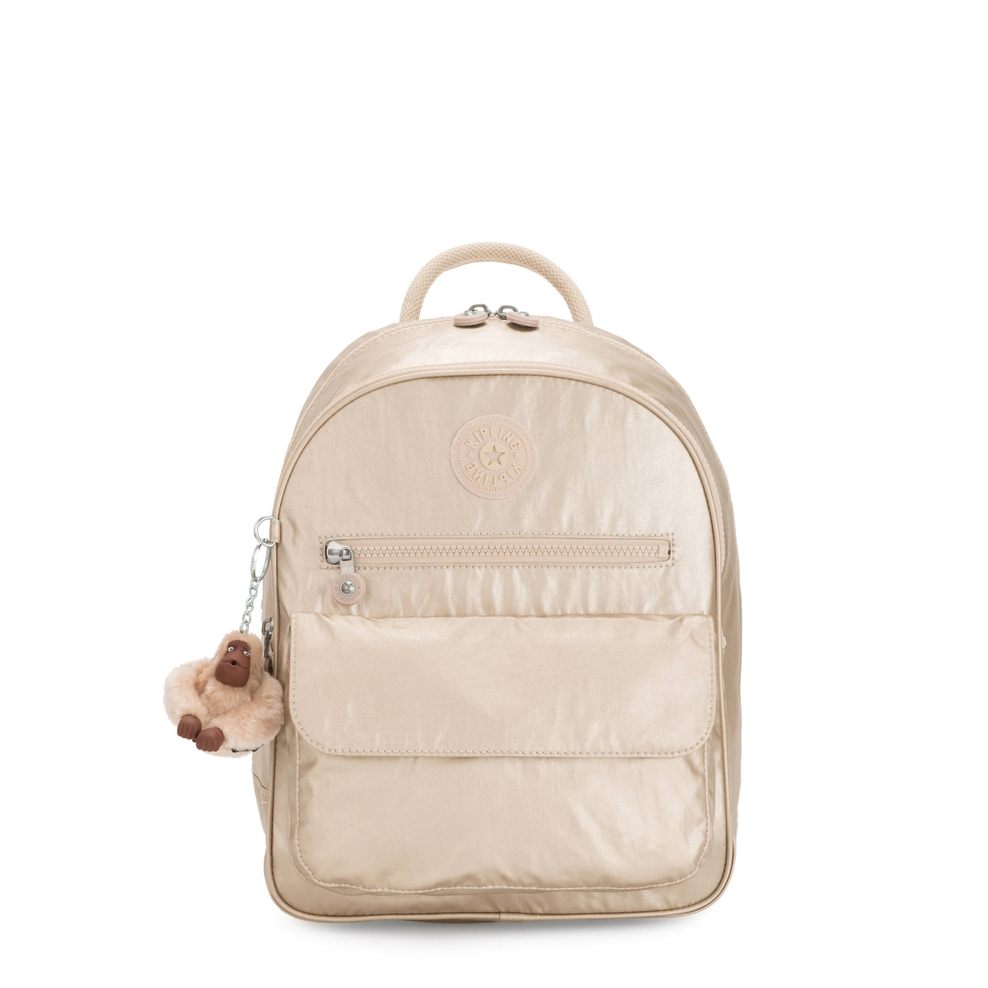 kipling rose gold metallic backpack