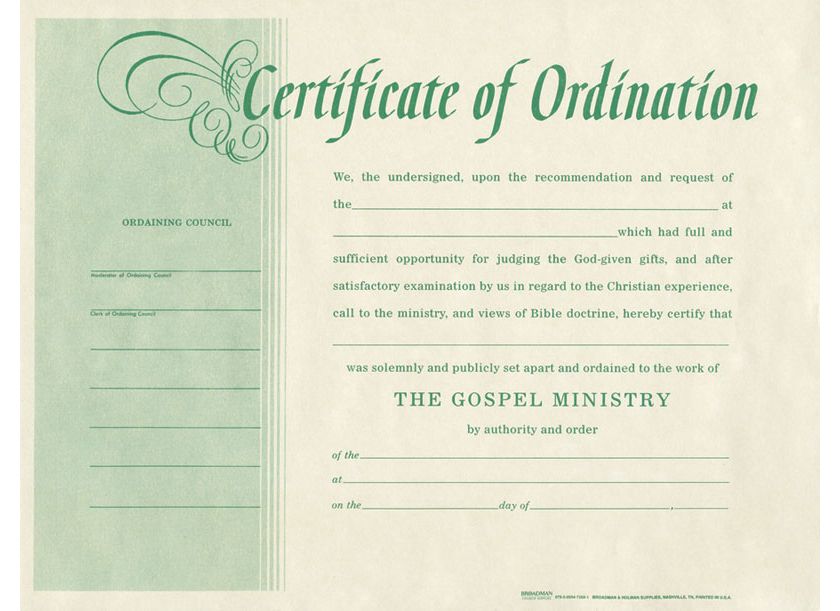 certificate-of-ordination-for-minister-beige-parchment-with-green-print-package-of-6-lifeway