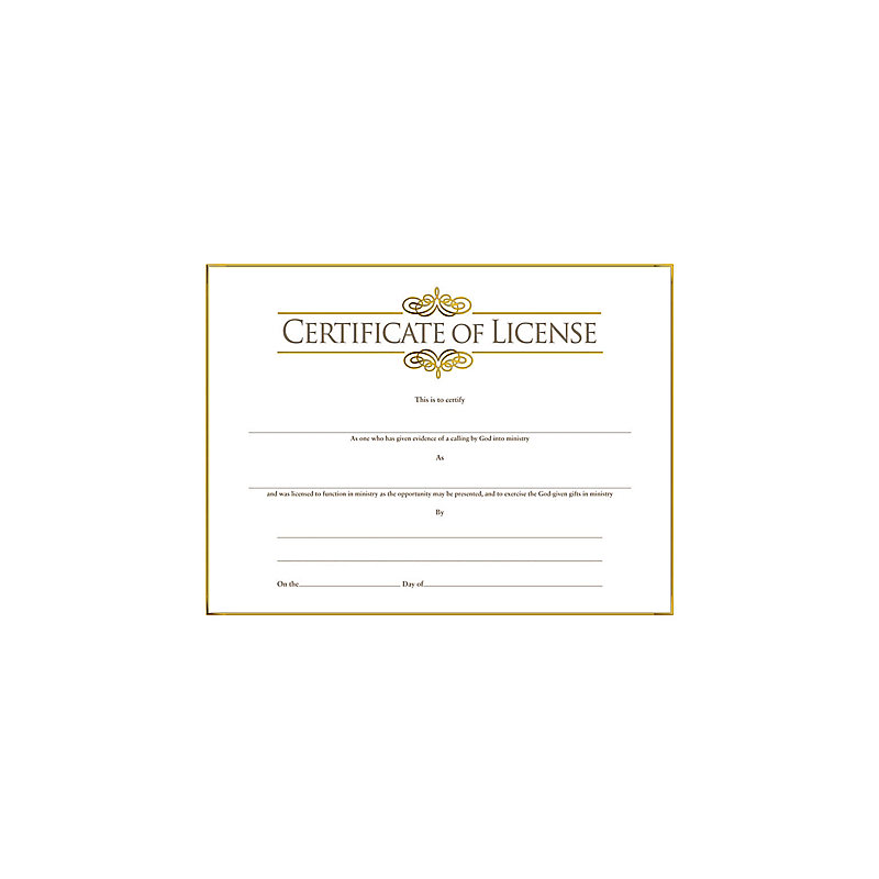 Certificate - Minister License Foil Stamped 8.5 x 11