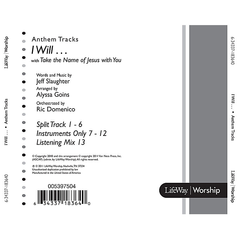 I Will with Take the Name of Jesus with You - Anthem Accompaniment CD