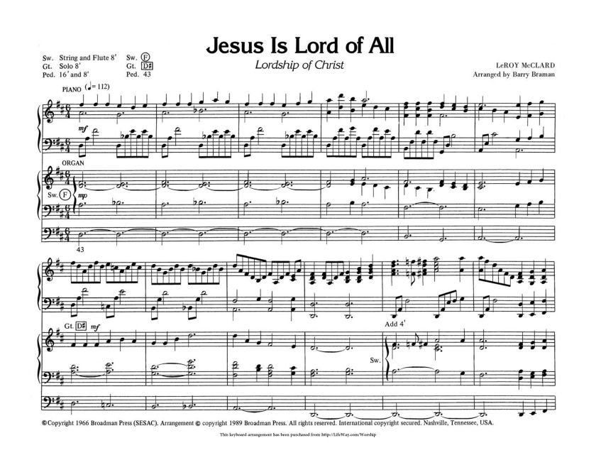 Jesus Is Lord of All Downloadable Keyboard Arrangement (Min. 2) Lifeway