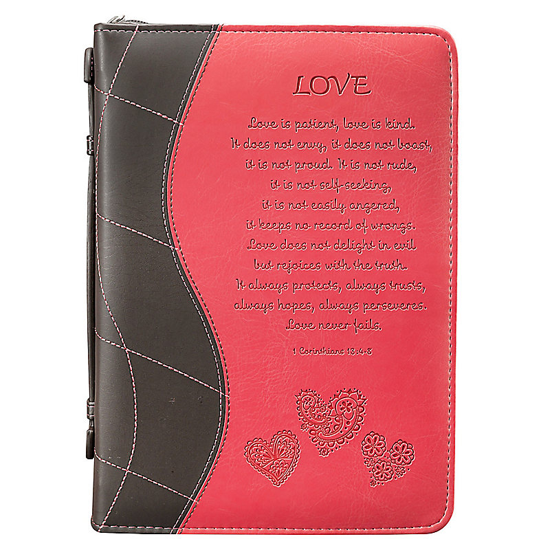 Love Faux Leather Bible Cover - 1 Corinthians 13:4-8, Pink