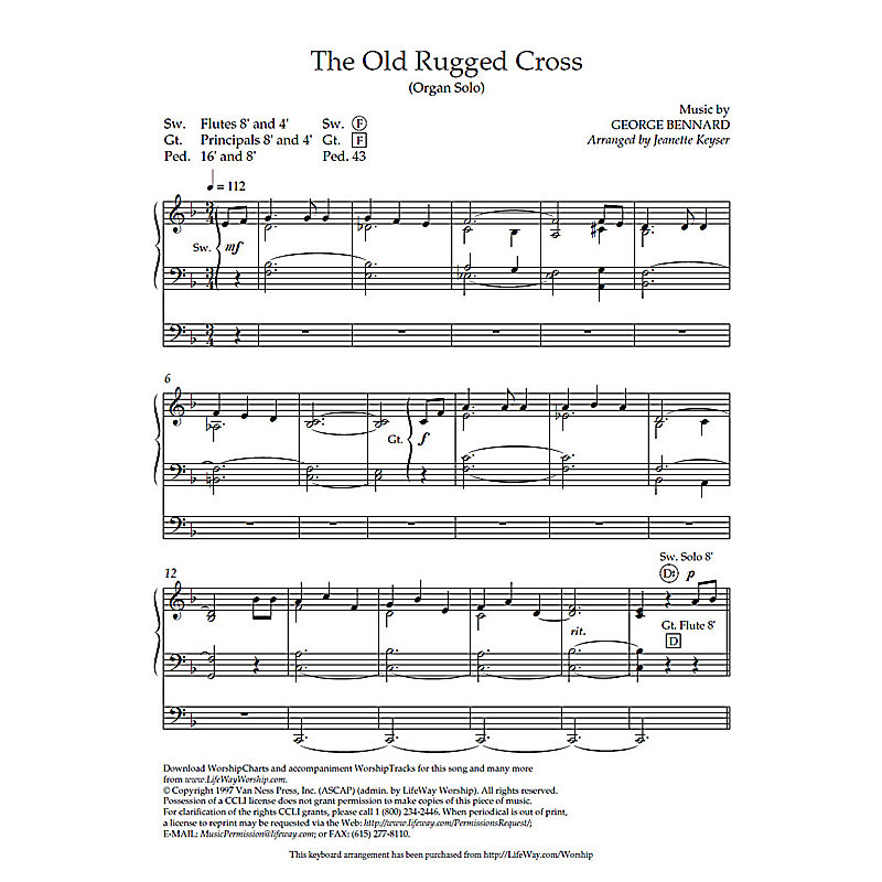 The Old Rugged Cross Able Organ Arrangement Lifeway