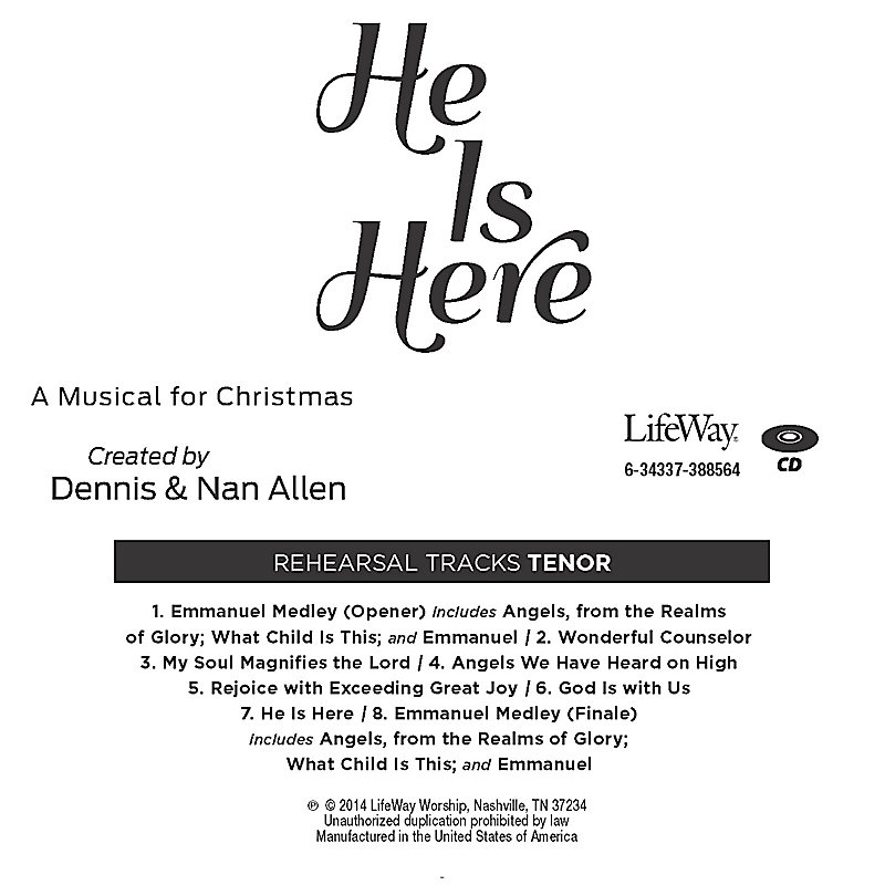 He Is Here - Tenor Rehearsal CD