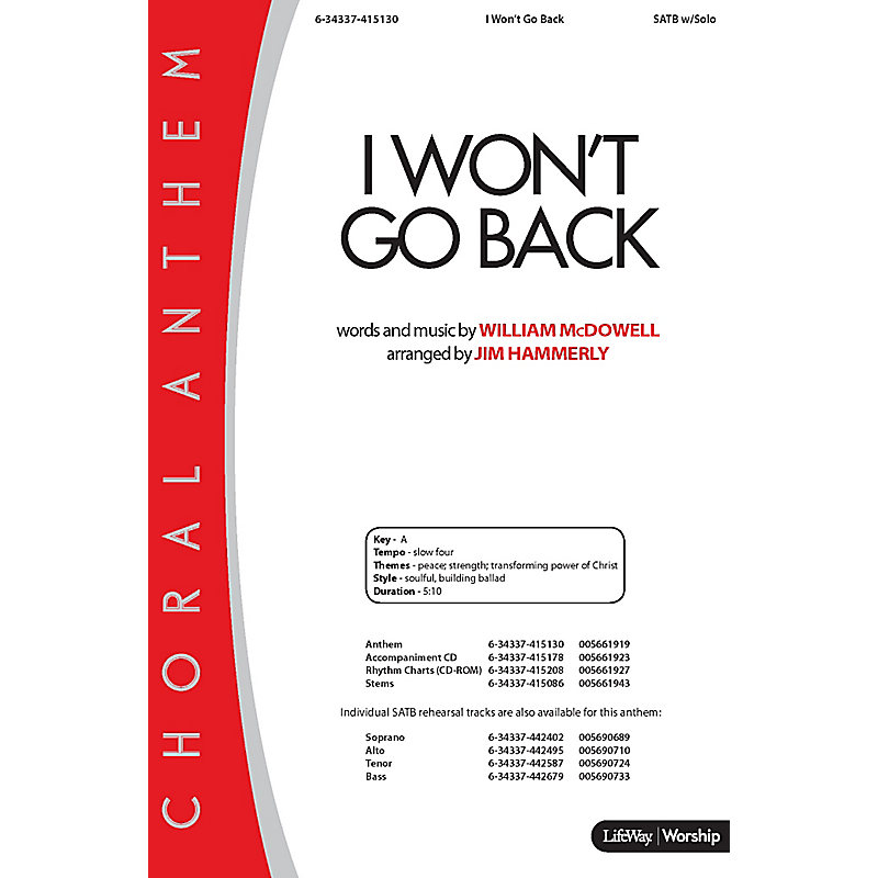 I Won't Go Back - Anthem Accompaniment CD