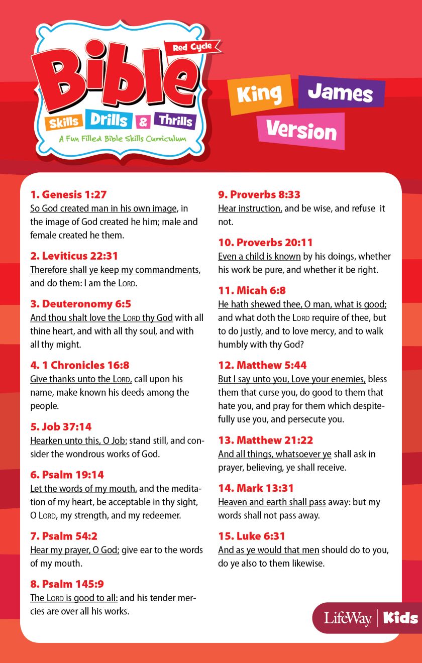 Bible Skills, Drills, & Thrills Red Cycle KJV Verse Cards Lifeway