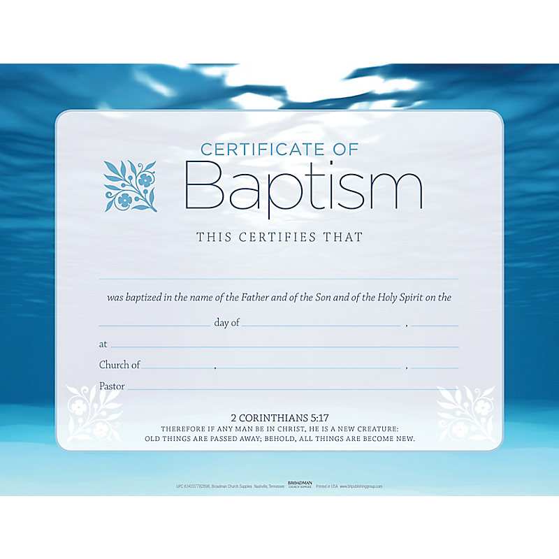 Baptism - Blue Flat Certificate (Pkg 6)