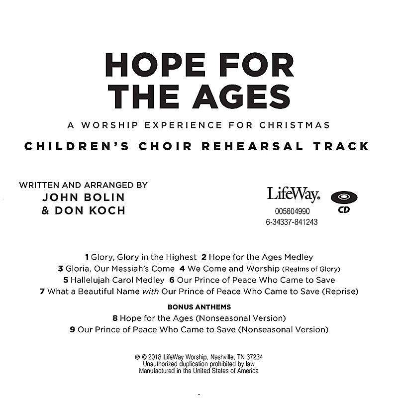 Hope for the Ages - Children's Choir Rehearsal CD