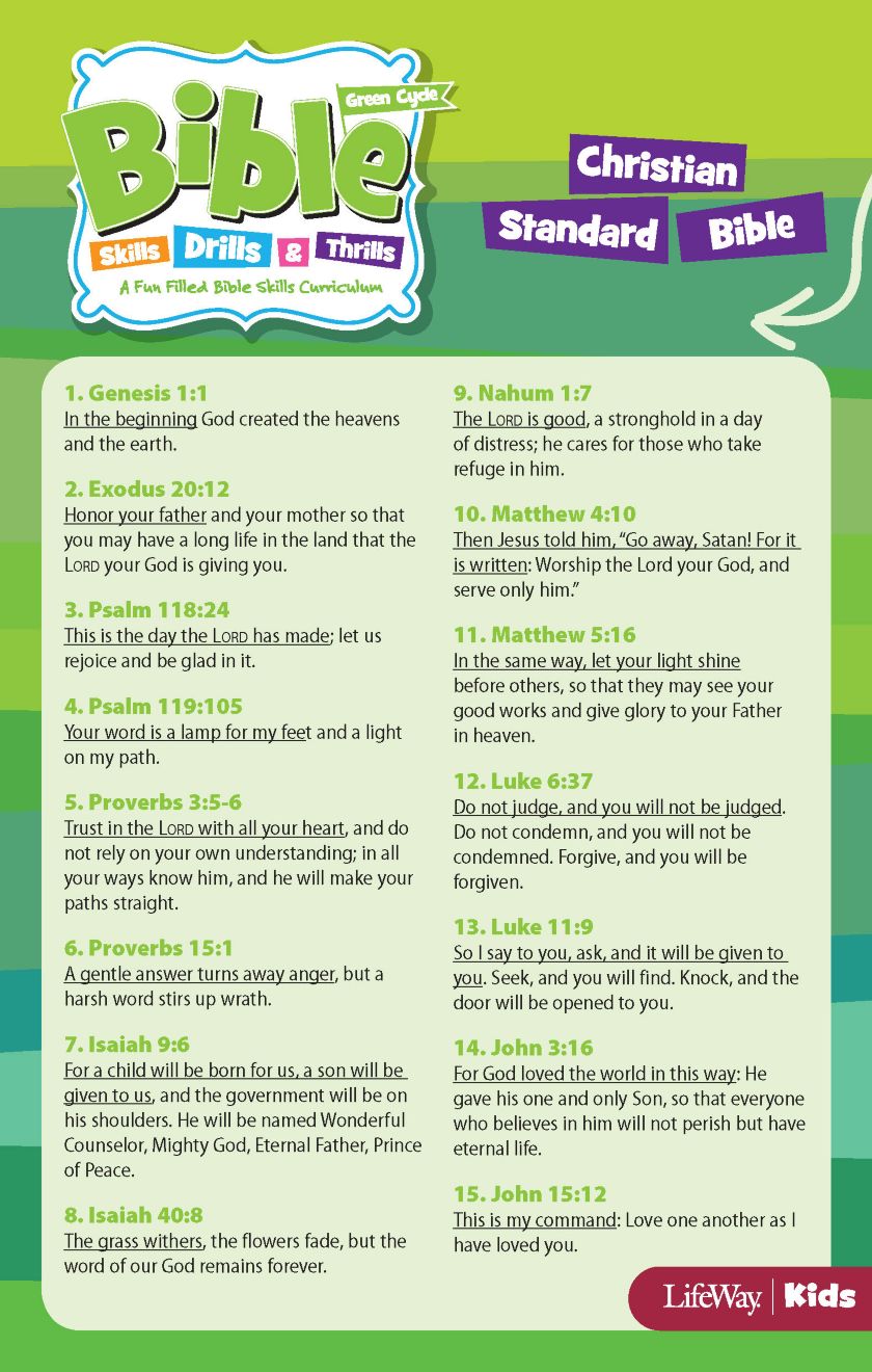 Bible Skills Drills and Thrills Green Cycle CSB Verse Cards (Package