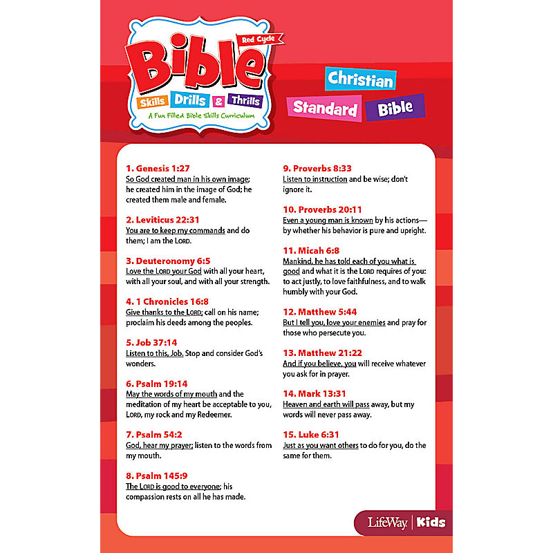 Bible Skills Drills and Thrills Red Cycle CSB Verse Card (PKG 10)
