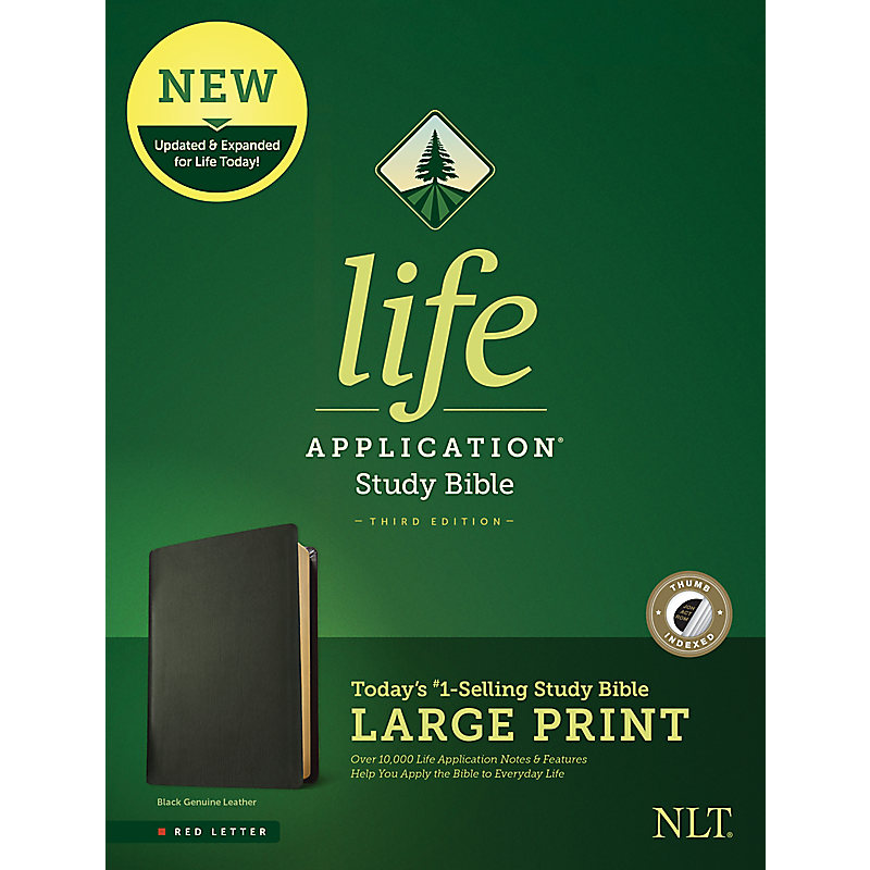 NLT Life Application Study Bible, Third Edition, Large Print (Red Letter, Genuine Leather, Black, Indexed)