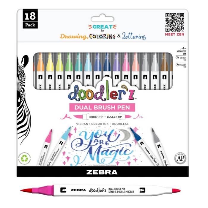 Zebra Doodler'z Dual Brush Pen - 18 Pack