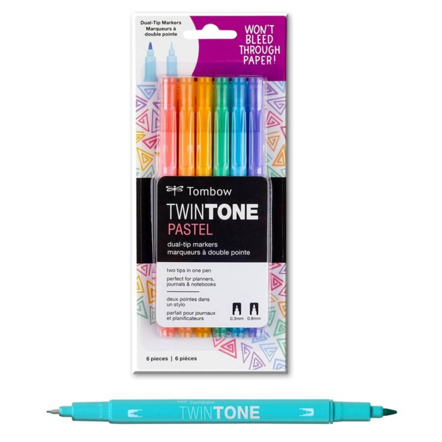 Twintone Pastel Dual Tip Marker Pens – Set of 6