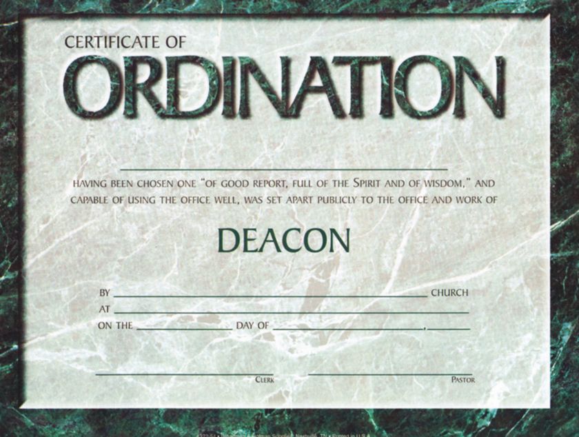 Certificate of Ordination for Deacon Lifeway