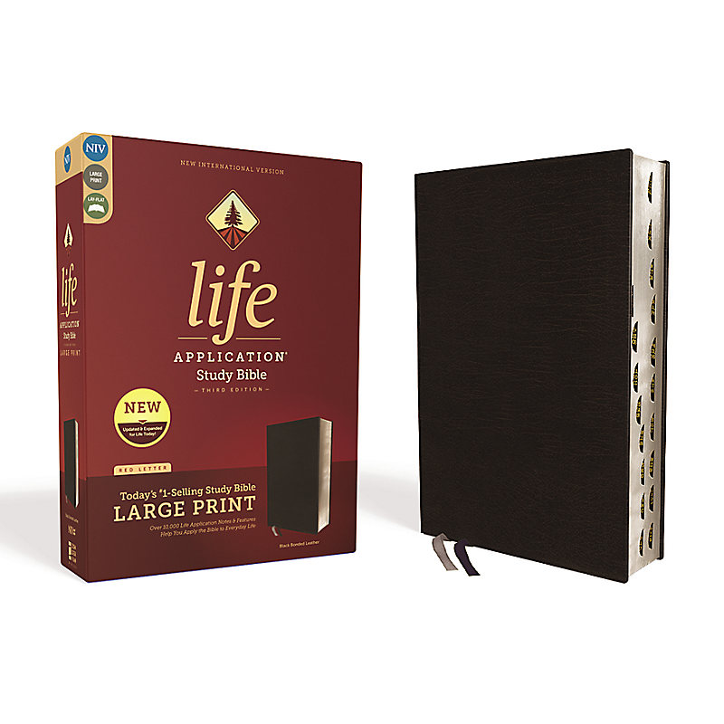 NIV, Life Application Study Bible, Third Edition, Large Print, Bonded Leather, Black, Red Letter Edition, Thumb Indexed