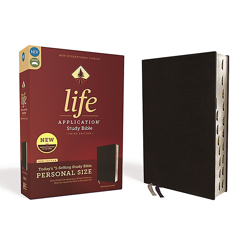 NIV, Life Application Study Bible, Third Edition, Personal Size, Bonded Leather, Black, Red Letter Edition, Thumb Indexed