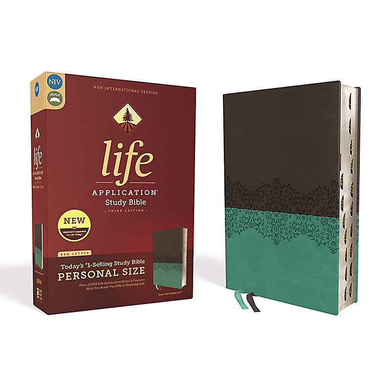 NIV, Life Application Study Bible, Third Edition, Personal Size, Leathersoft, Gray/Teal, Red Letter Edition, Thumb Indexed