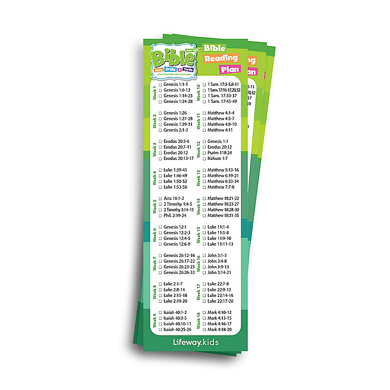 Bible Skills Drills and Thrills Green Cycle Bible Reading Plan Bookmark (Pkg 25)