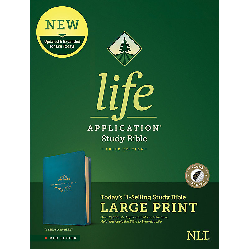 NLT Life Application Study Bible, Third Edition, Large Print (Leatherlike, Teal Blue, Indexed)
