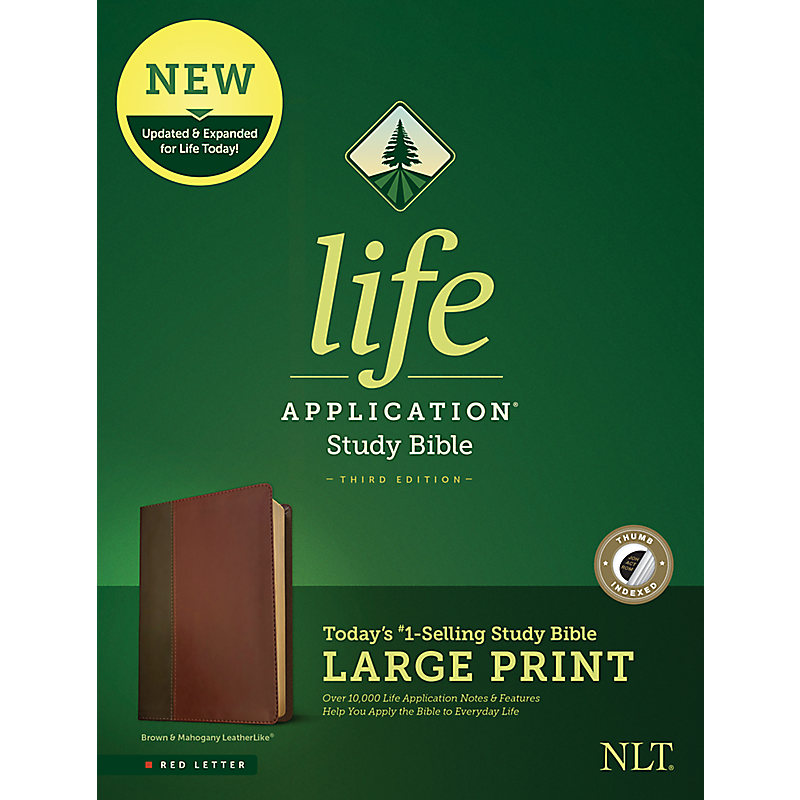 NLT Life Application Study Bible, Third Edition, Large Print (Red Letter, Leatherlike, Brown/Tan, Indexed)