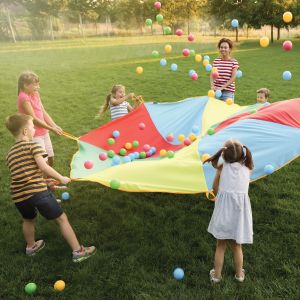 Kids playing with parachute