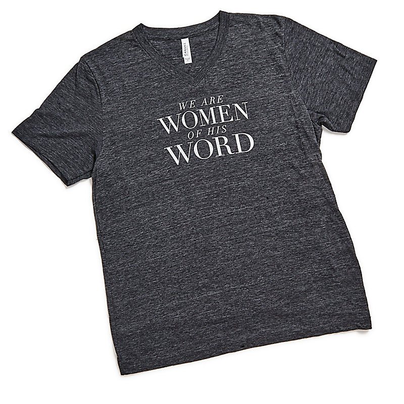 Women Of His Word V Neck T Shirt Charcoal Lifeway