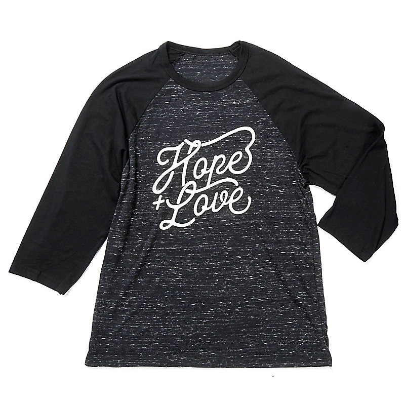 "Hope and Love" Baseball T-shirt, Black Marble