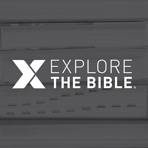 Explore the Bible logo with stack of Bibles in background