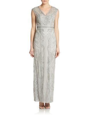 Sue Wong Embroidered V-Neck Gown