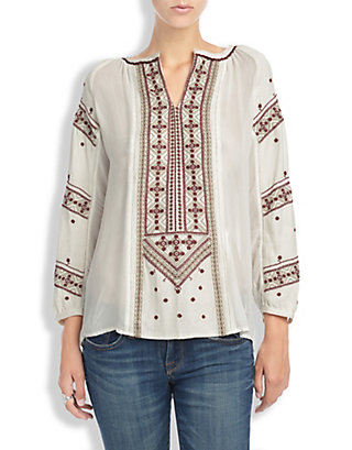 KINLEY EMBROIDERED TUNIC, NATURAL MULTI