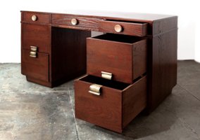 Two pedestal desk with art deco inspired hardware