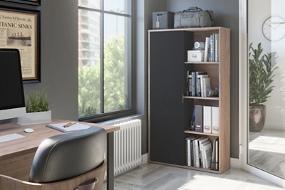 Aquarius Bookcase with Adjustable Shelves and Sliding Door