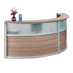 Compass Two Person Curved Reception Desk with Glass Panel - 125"W x 48"D