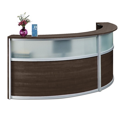 Compass Double Reception Desk with Glass Panel - 125"W x 48"D