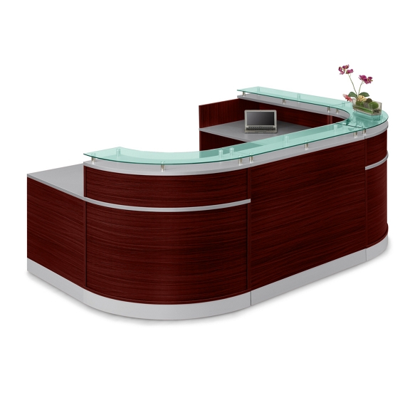 NBF Signature Series Esquire Glass Top U Shaped Reception Desk with ADA Return 110 W x 79 D