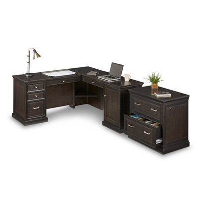 Statesman Right L-Shaped Desk and Two Drawer File Office Set