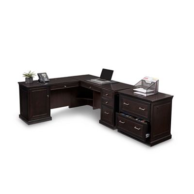 Statesman Left L-Shaped Desk and Two Drawer File Office Set